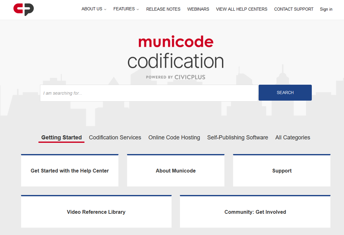 The Codification Help Center home page.