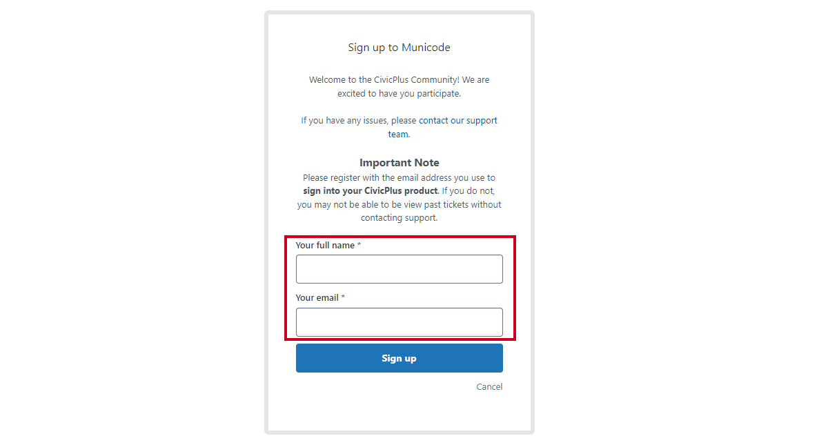 your full name and your email fields