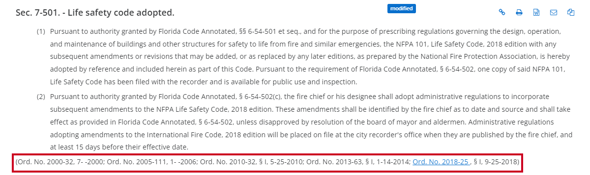 code section history note