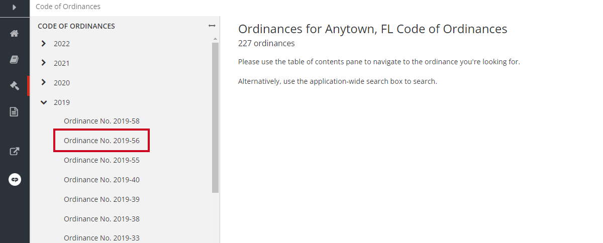 ordinance in code of ordinances list