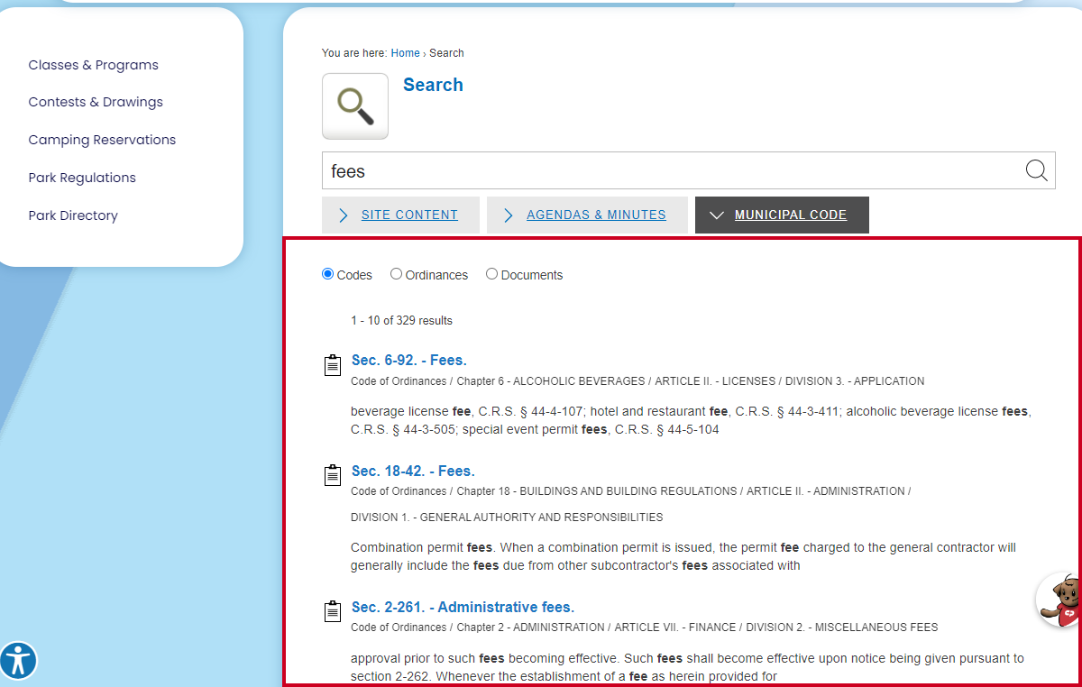 code library search results