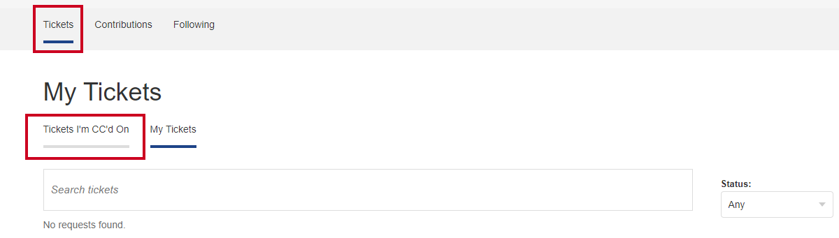 tickets I'm cc'd on tab