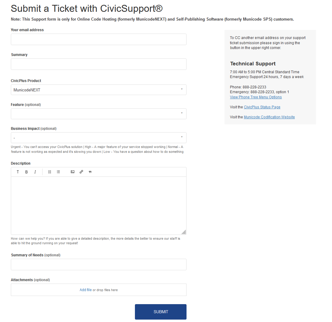 Codification Help Center contact support ticket form.