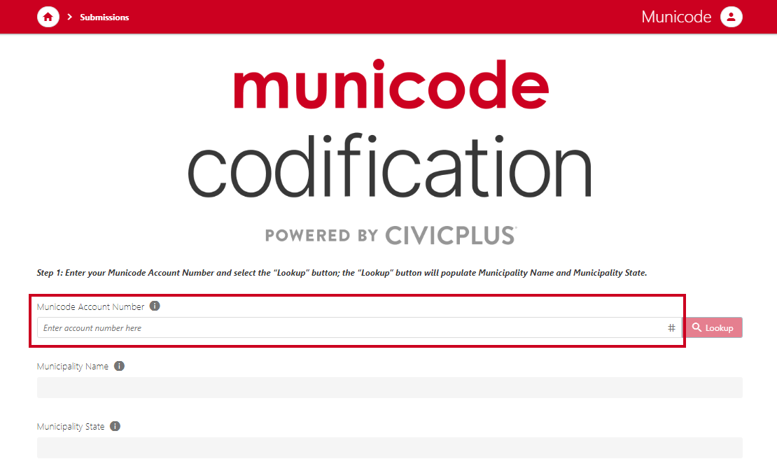The Municode Account Number field.