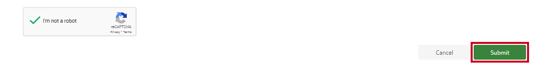 A green, rectangular Submit button in the bottom-right corner of the Submissions page that can be clicked to transmit the user's data and files to CivicPlus.