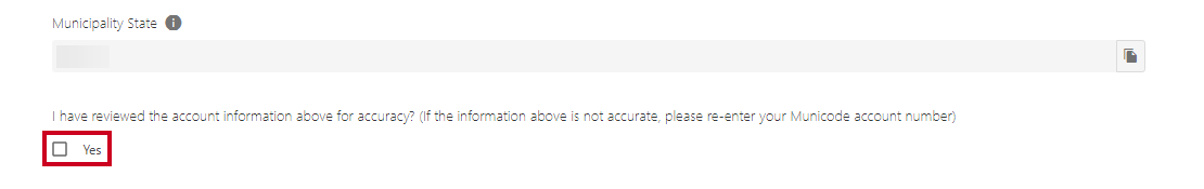 A white, square Yes checkbox that is clicked to indicate that the correct account details have been retrieved.