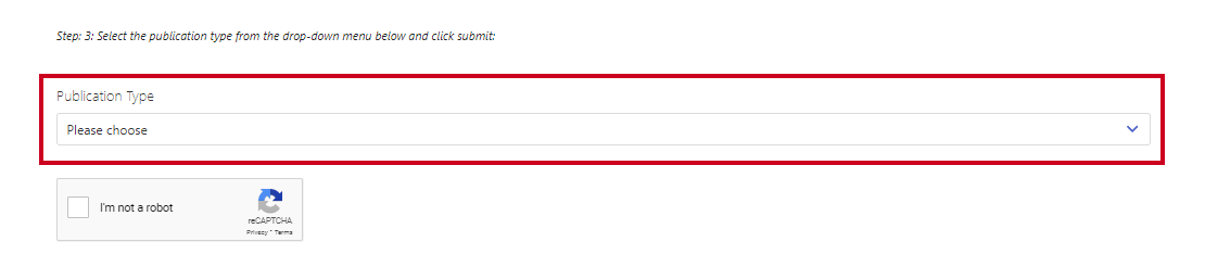 The Publication Type dropdown list.