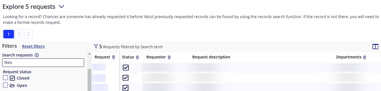 Example NextRequest search results.