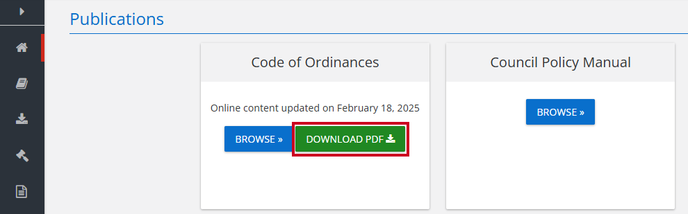 The Online Code navigation menu Download Publication PDFs button.