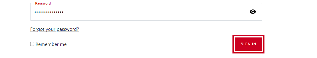The red, rectangular Sign In button under Password field.