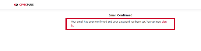 The sign in link on the Email Confirmed page.