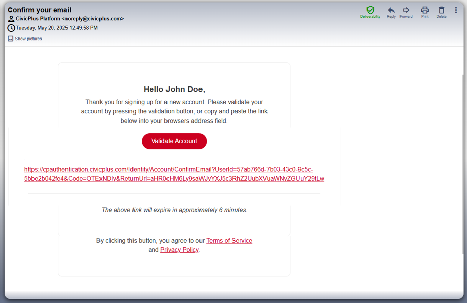 An example Confirm your email message in an email inbox.