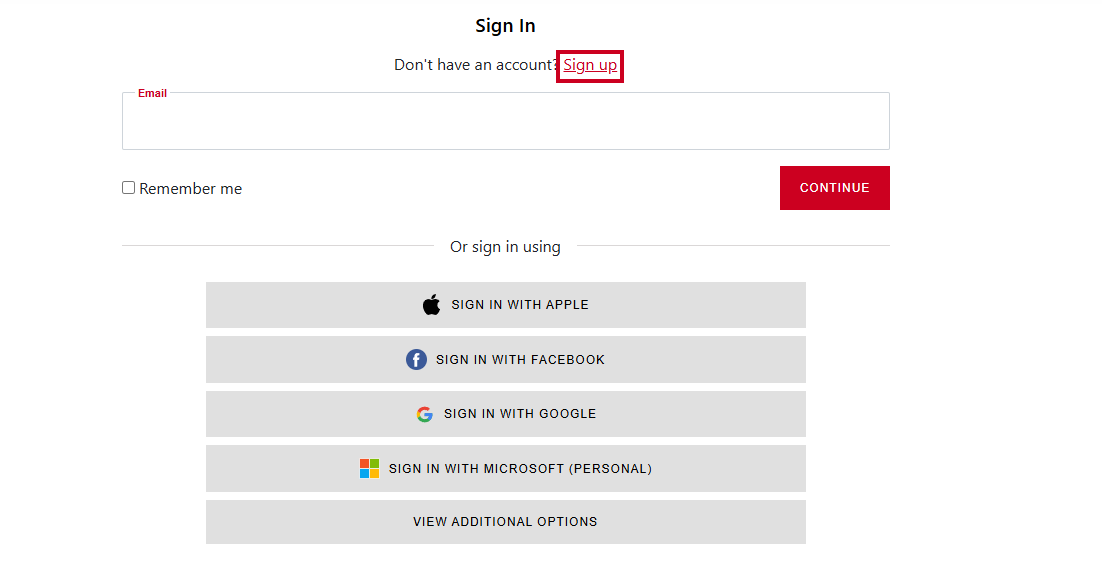 The Sign Up link above the email address field.