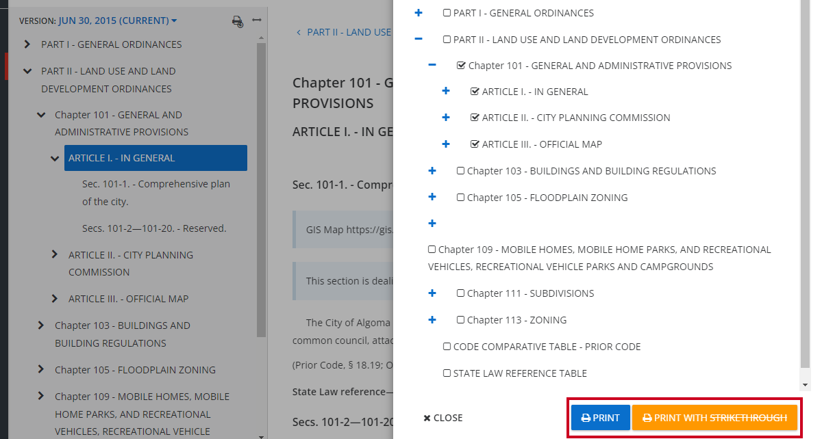 print and print with strikethrough buttons