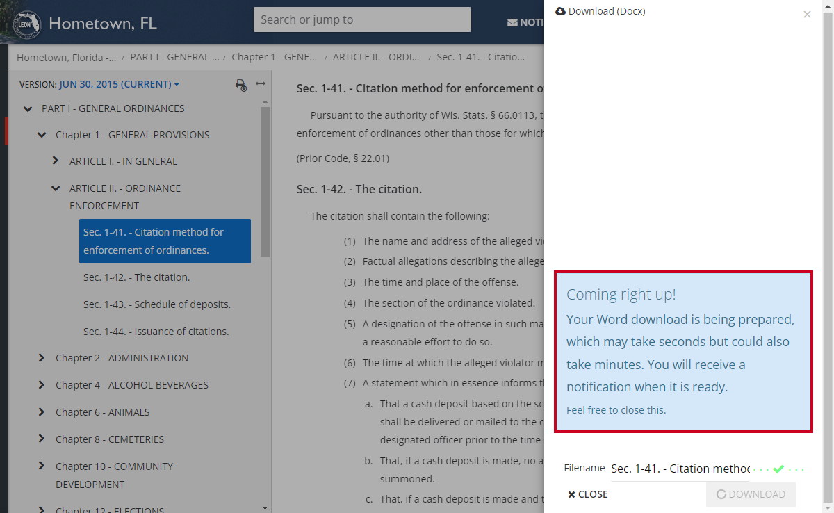 download notification