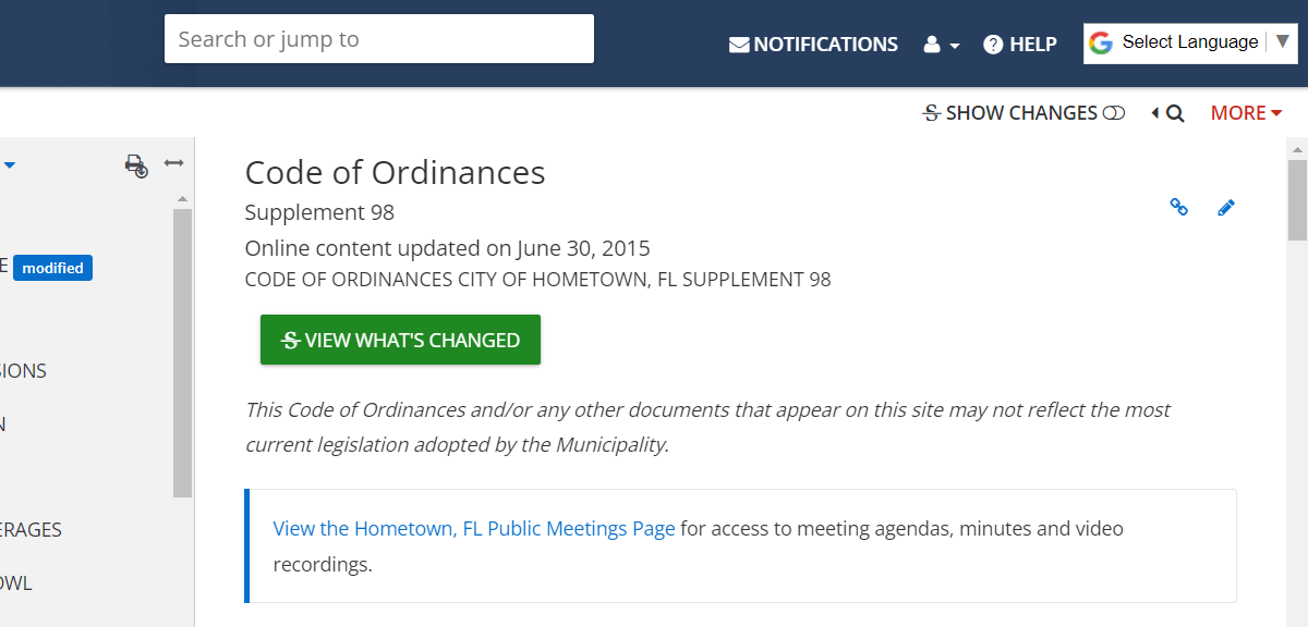 code of ordinances