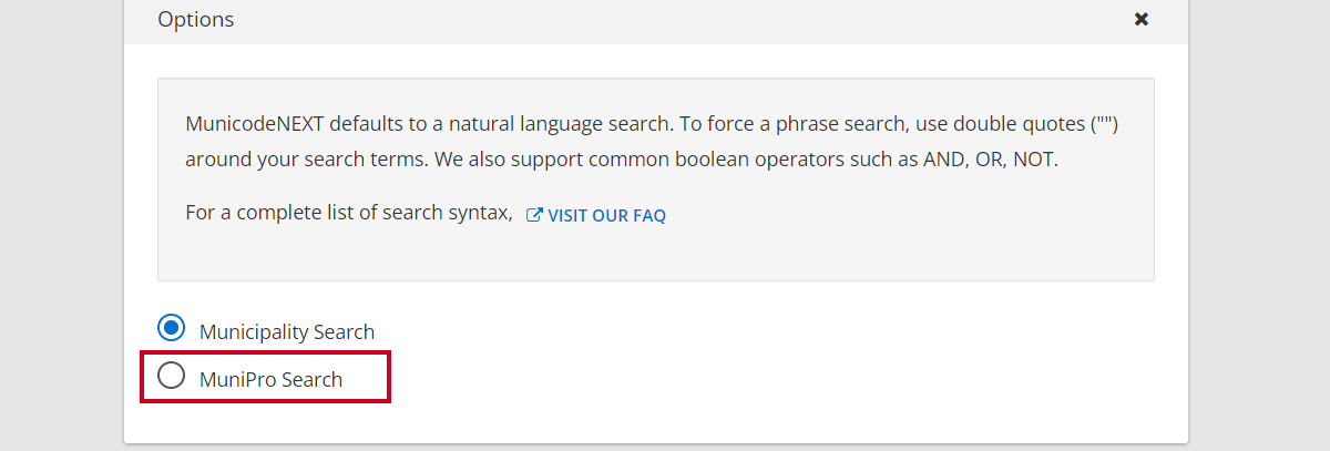 munipro search radio button