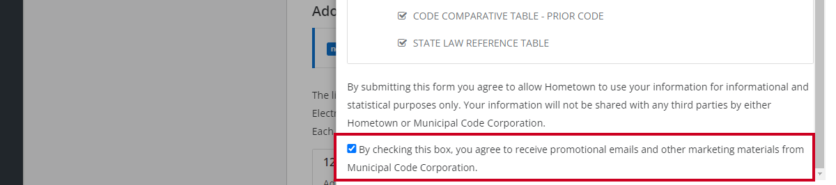 check to agree to promo emails and marketing materials