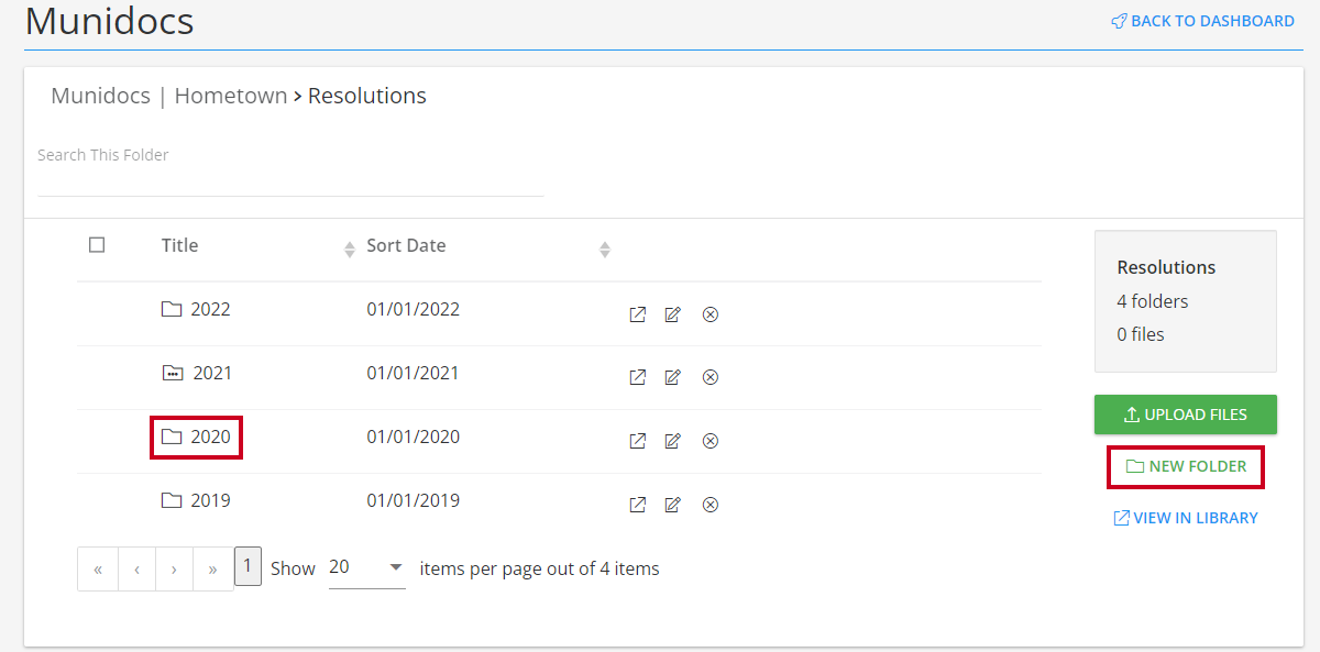 select an existing folder or click new folder button