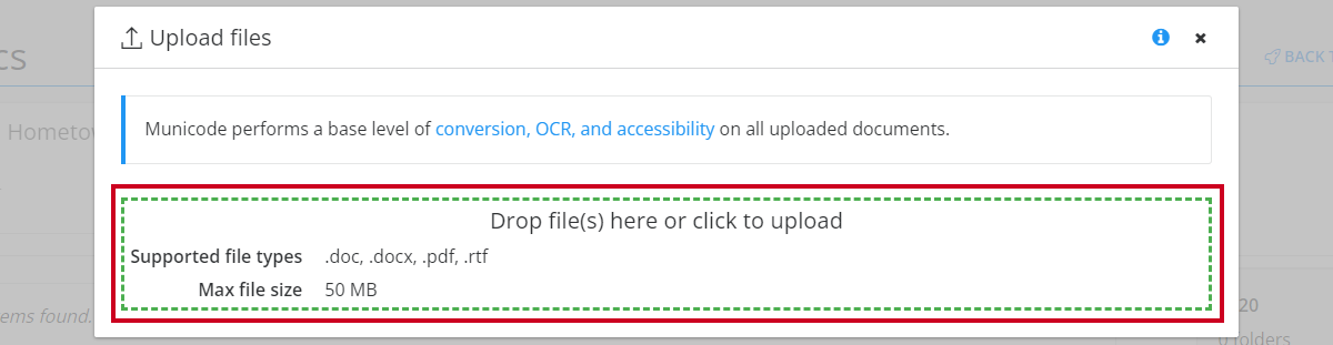 drag and drop files or click the box to upload