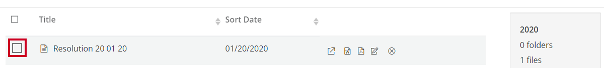 selection check box appears