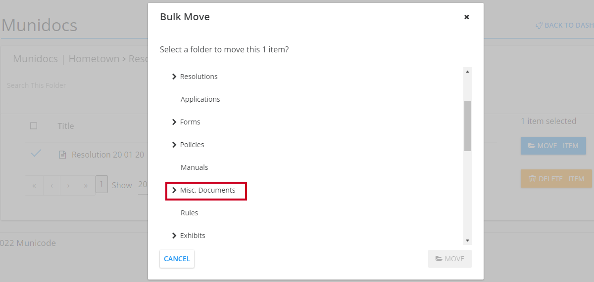 select a new folder destination