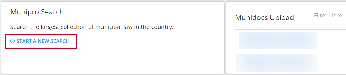 munipro search box, start a new search