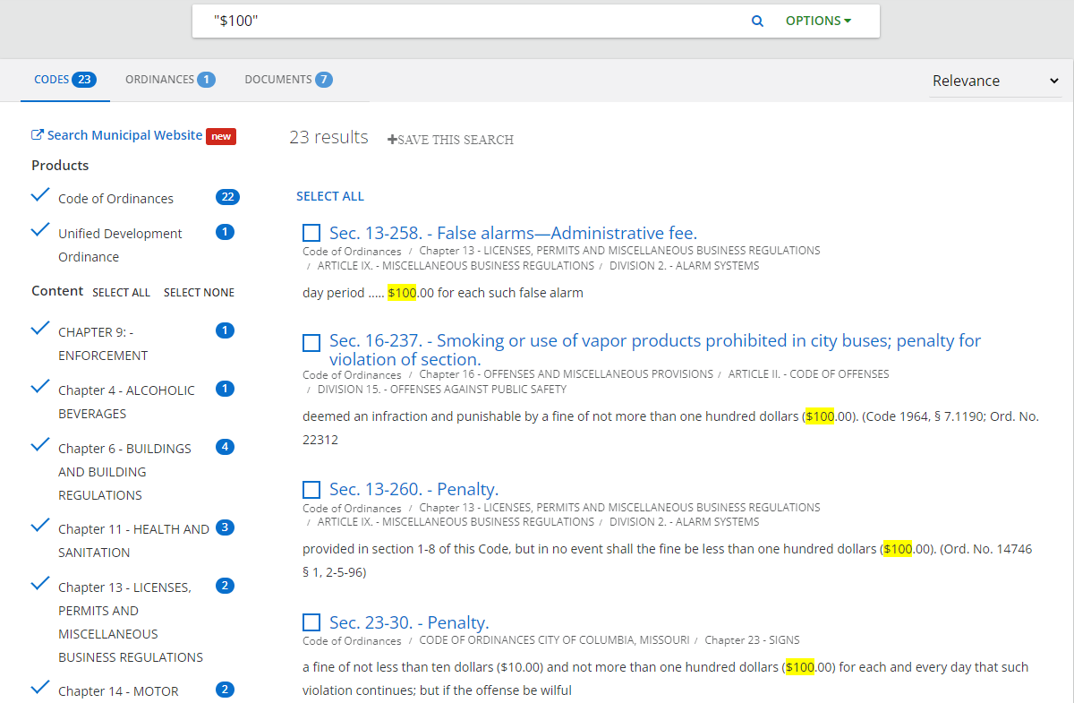 results of a phrase search for 100 dollars with quotation marks