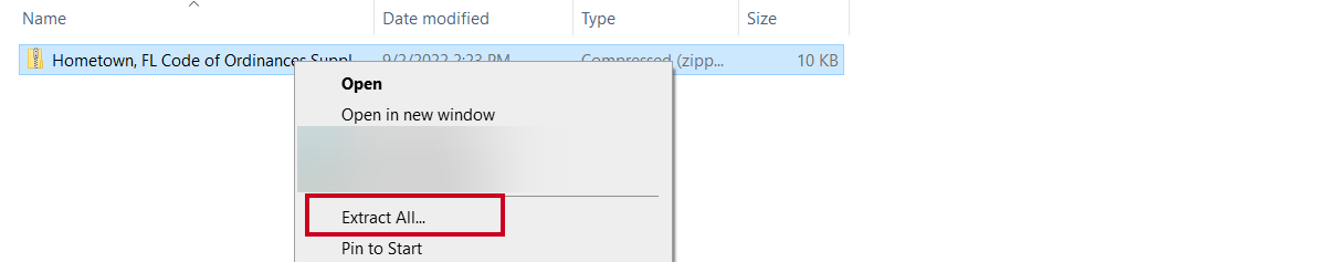 select extract all to unzip file