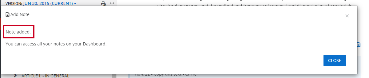 note added confirmation message