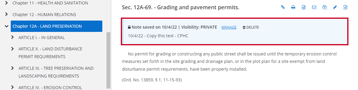 private note within the code