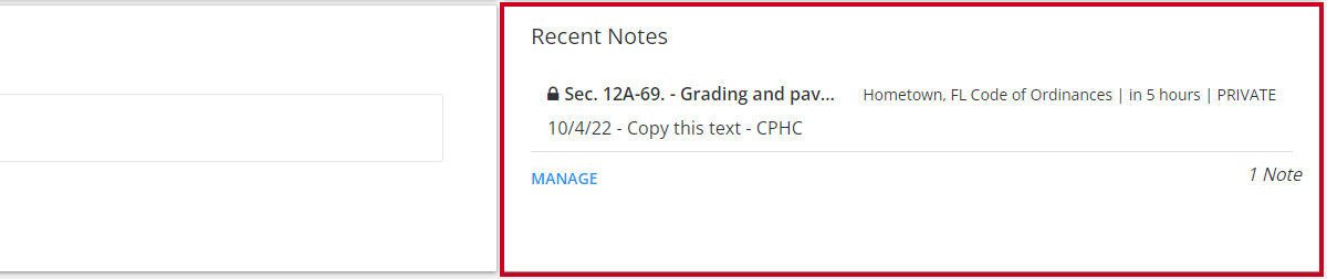recent notes section