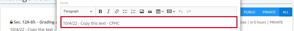 note text box