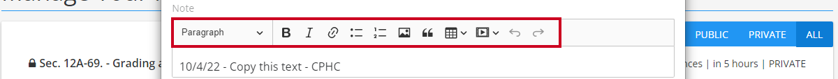 paragraph and text formatting tools