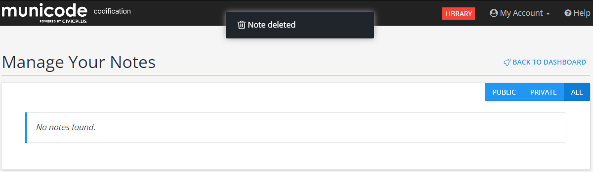 note is deleted message