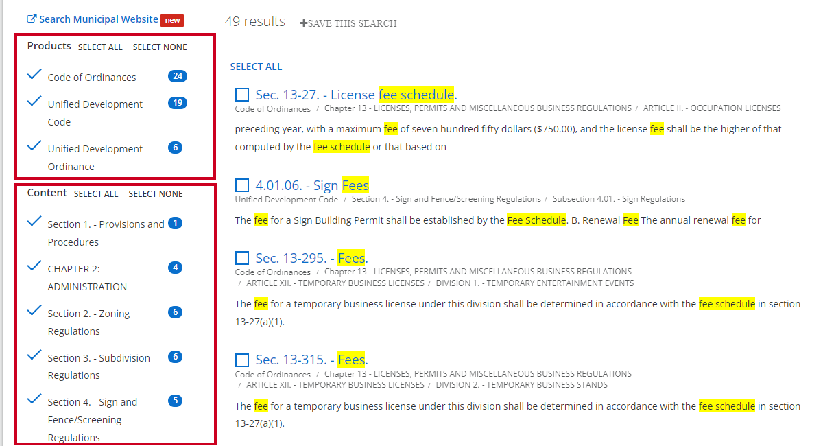 products and content filters
