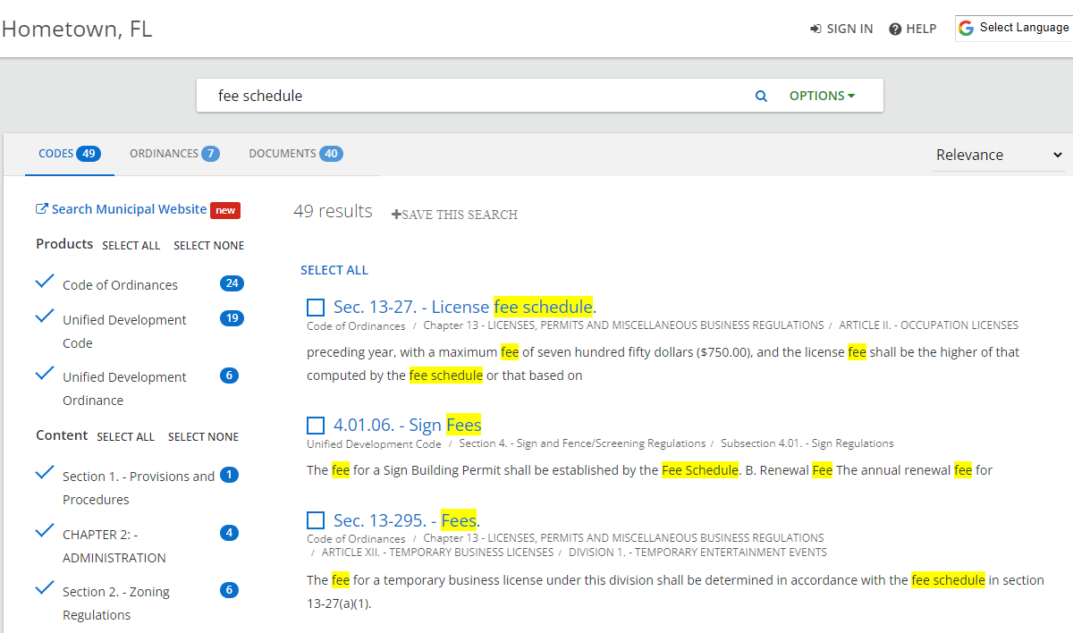 search results page