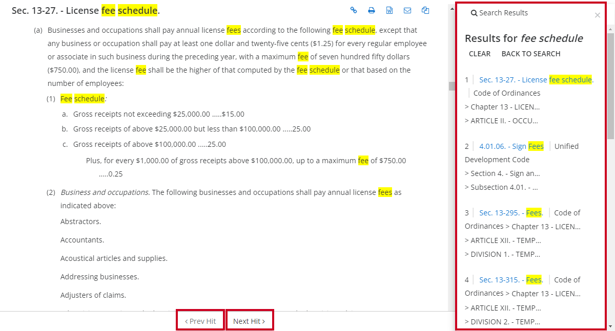 selected search result and other results options